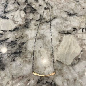Hammered Gold Plated Bar Necklace with Oxidized Chain
